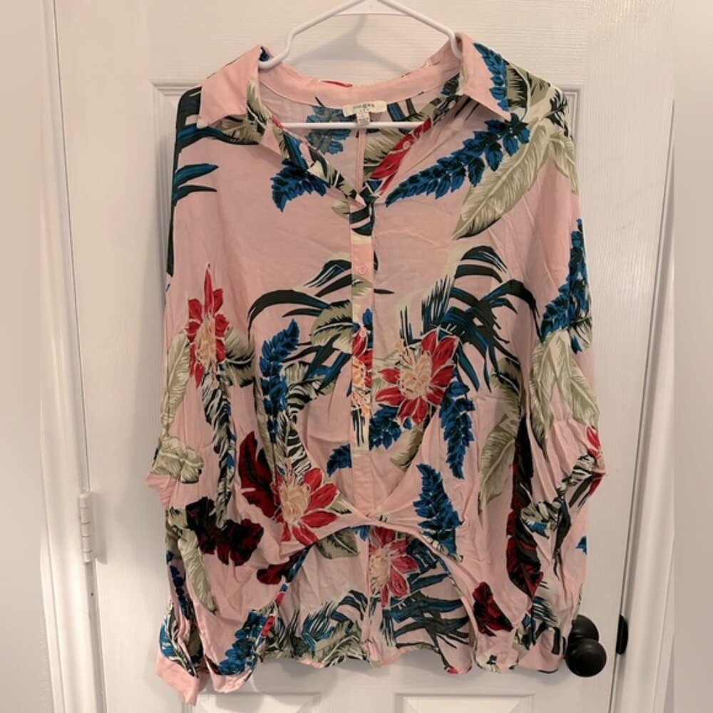 Tropical Floral Bat Wing Collared Button Up Shirt Size‎ Large